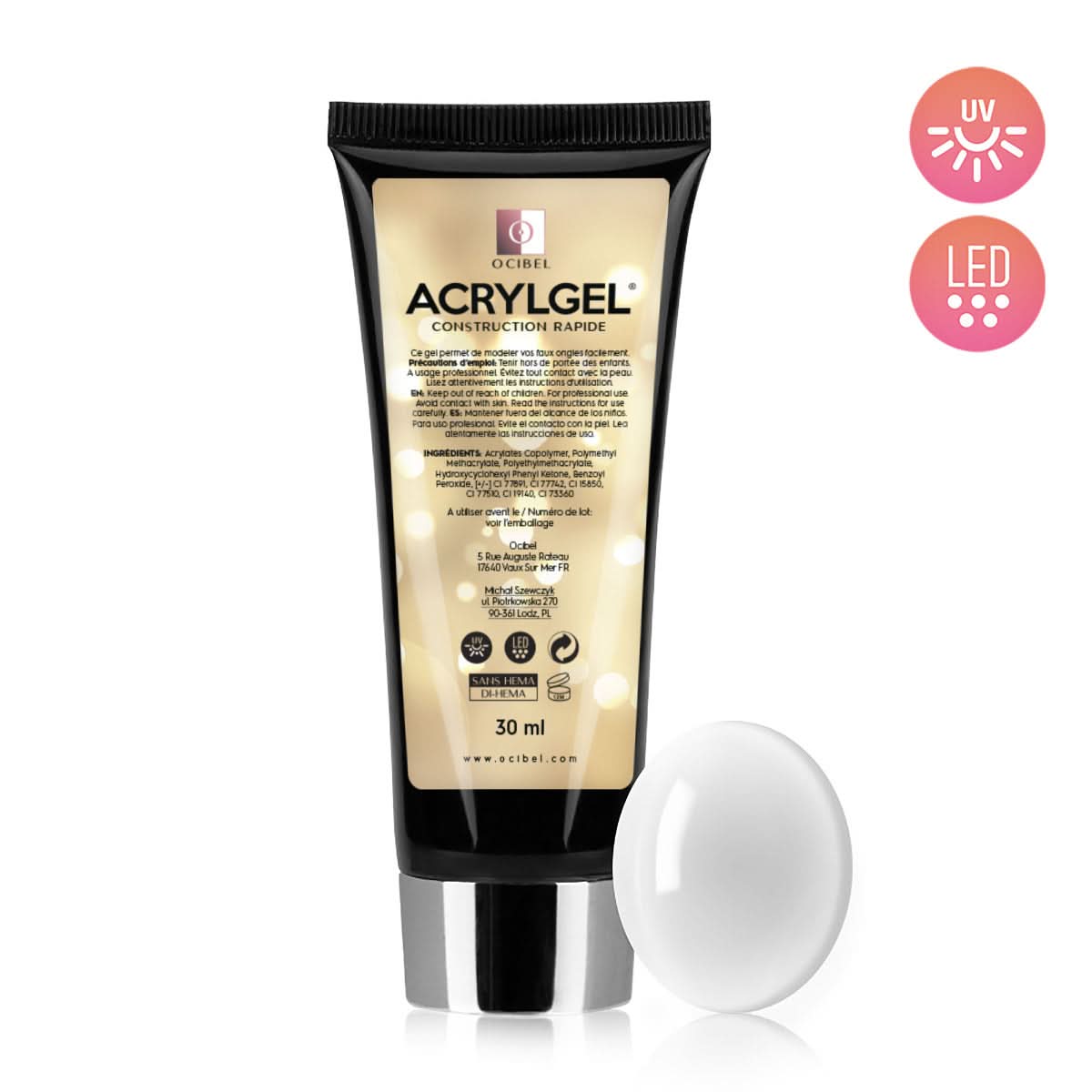 ✨ AcrylGel UV/LED 30g – Sans HEMA / DI-HEMA | Résultat Pro & Tenue Parfaite - Transparent