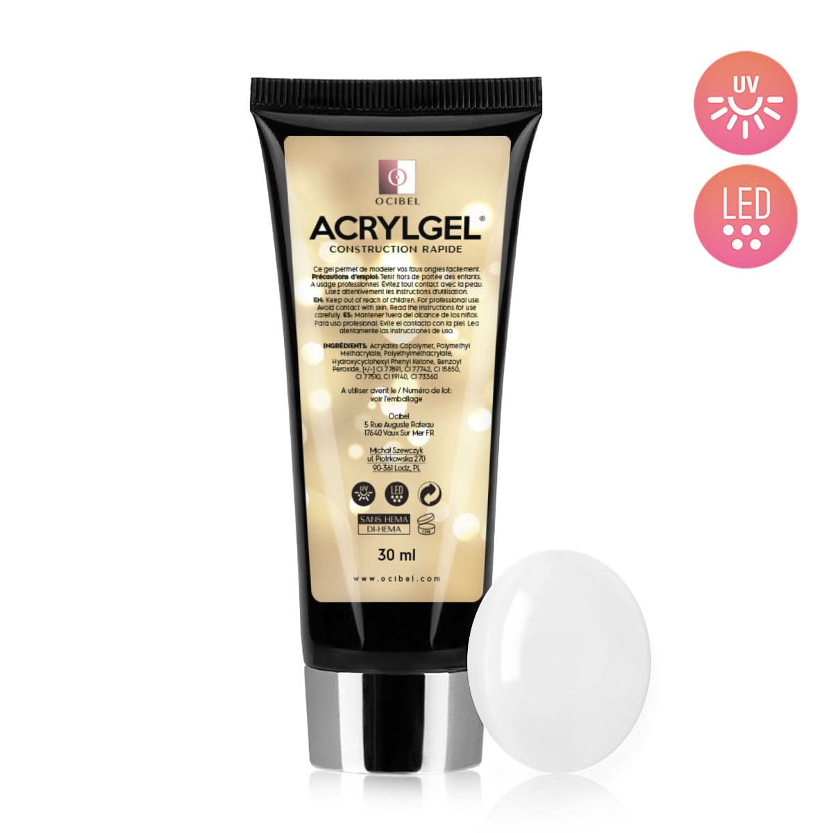 ✨ AcrylGel UV/LED 30g – Sans HEMA / DI-HEMA | Résultat Pro & Tenue Parfaite - Blanc