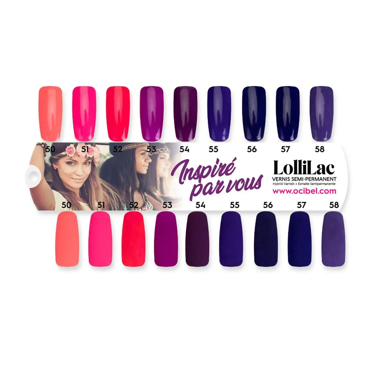 Nuancier 9 Vernis Semi Permanent Lollilac Collection Inspiré par Vous - Brillant et Mat OCIBEL