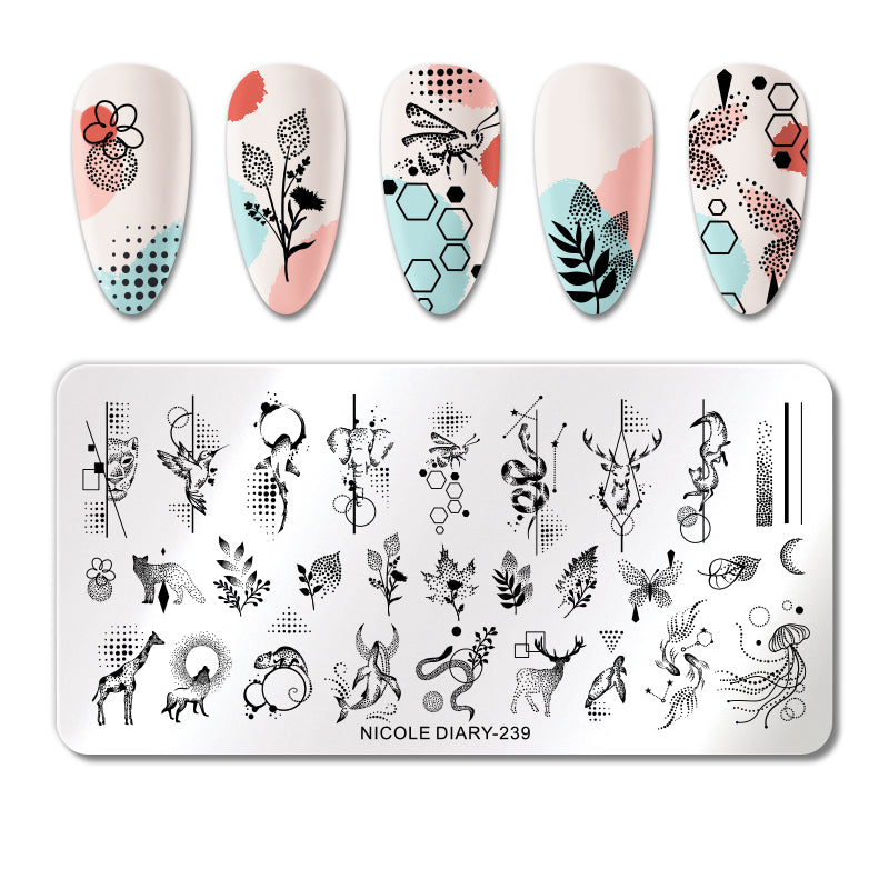 Plaque de Stamping pour Ongles Thème : Animaux OCIBEL