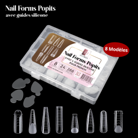 Nail Forms Popits Transparentes - 8 Formes et 4 Guides French - 288 Pièces