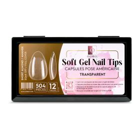 Soft Gel Nail Tips 504 Capsules Pose Américaine Demi-Mat Transparente 12 tailles - Short Almond Amande