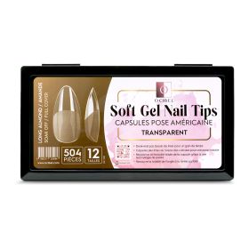 Soft Gel Nail Tips 504 Capsules Pose Américaine Demi-Mat Transparente 12 tailles - Long Almond Amande